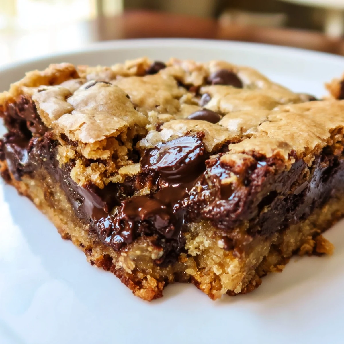 Golden-brown Ultimate Gooey Chocolate Chip Cookie Bars, loaded with melted chocolate, ready to be devoured.