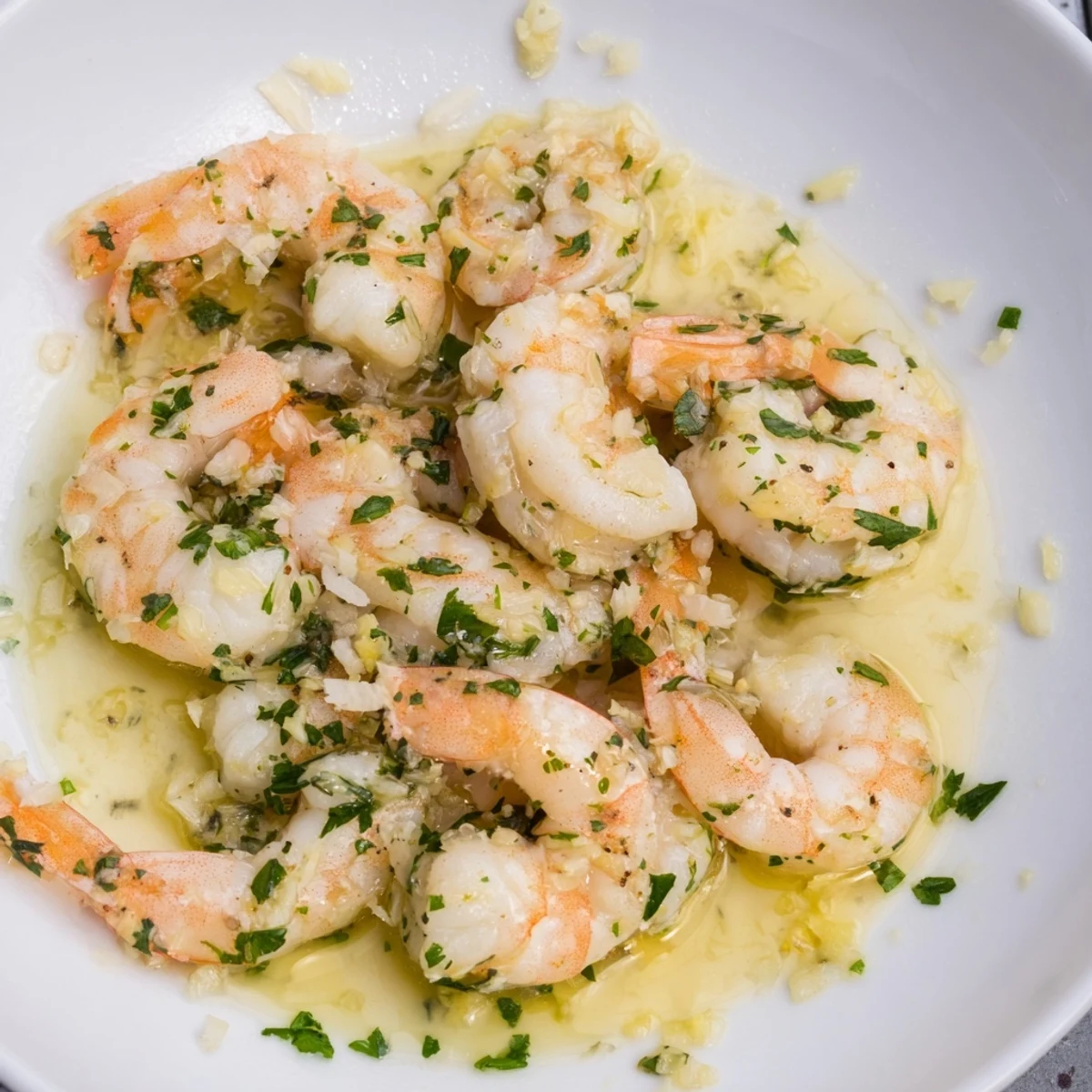 A close-up view of the 15-Minute Garlic Shrimp Scampi featuring glistening shrimp and garlic-infused sauce.