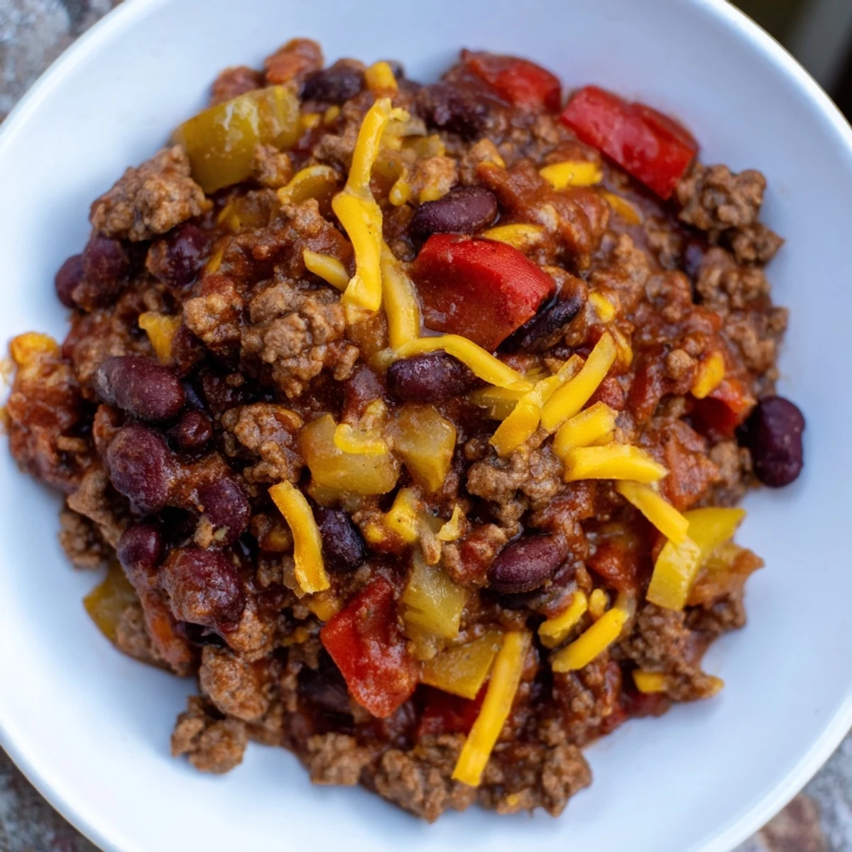 A delicious bowl of Simple Weeknight Chili showcases hearty ingredients and rich, savory flavors.