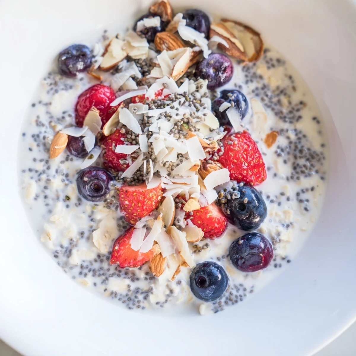 A visually appealing bowl of overnight oats with berries, ready for a delicious morning meal.