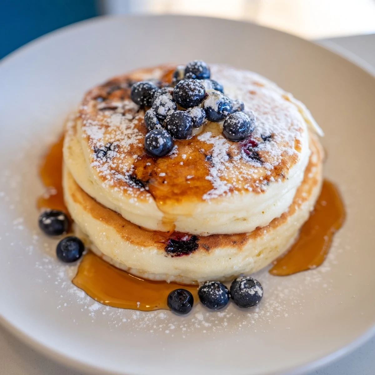 A stack of airy Light and Fluffy Ricotta Pancakes, perfect with butter, prepared for a delicious brunch.
