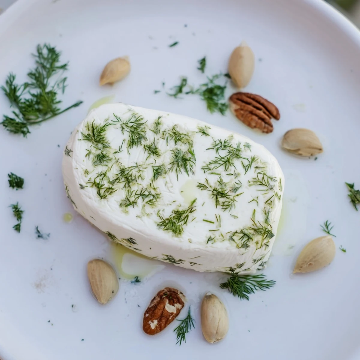 Creamy, herb-imprinted Fossil Record appetizer surrounded by rustic nuts; a beautiful, edible landscape.