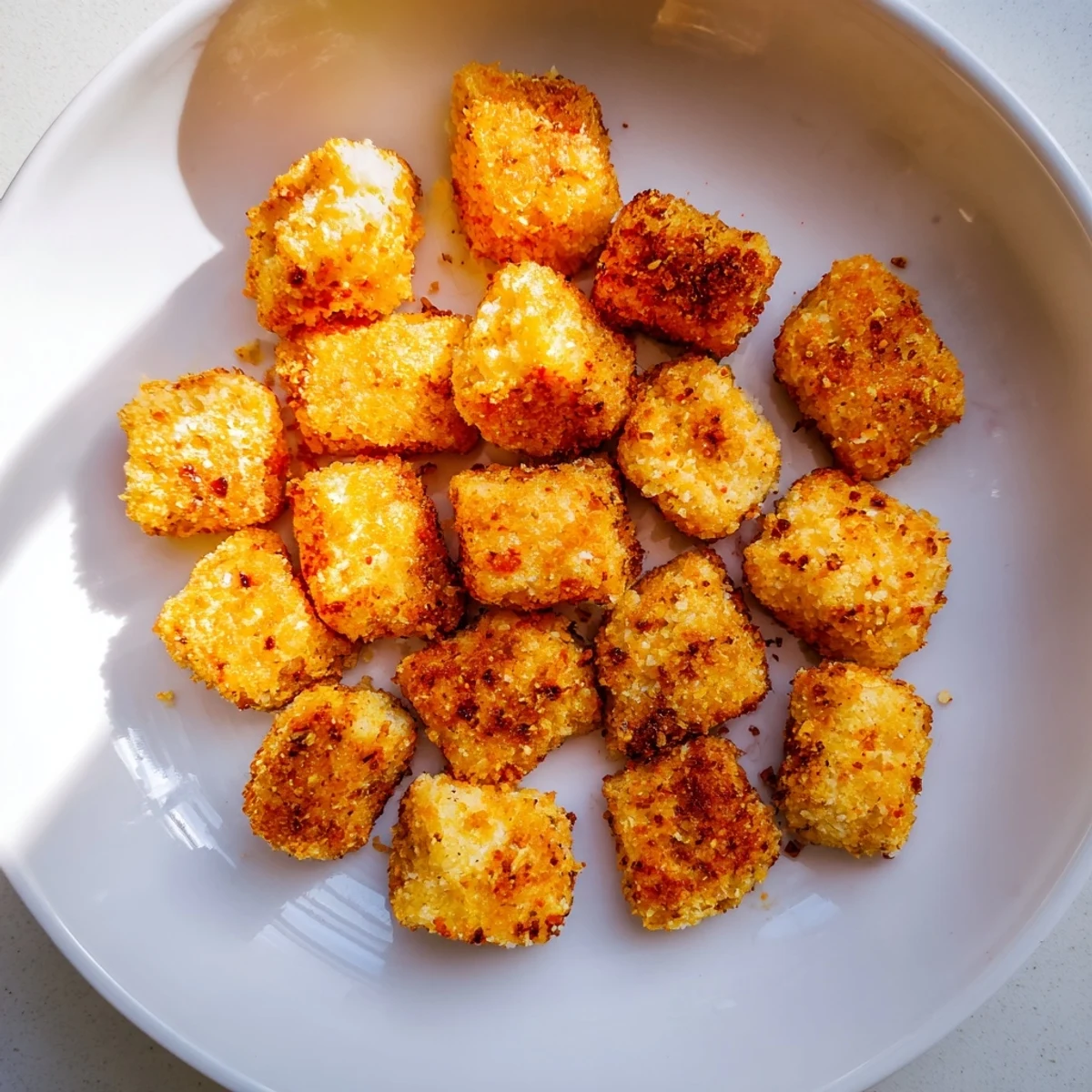 Golden, air fryer un-fried chicken nuggets, perfectly crispy on the outside, juicy within.