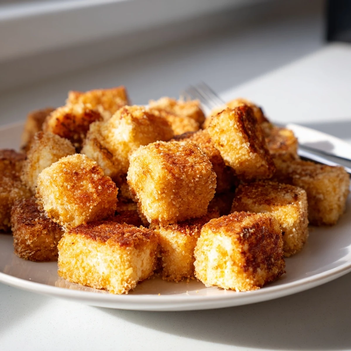 Golden-brown crispy tofu nuggets, ready for dipping, offer a delightful crunch and satisfying taste.