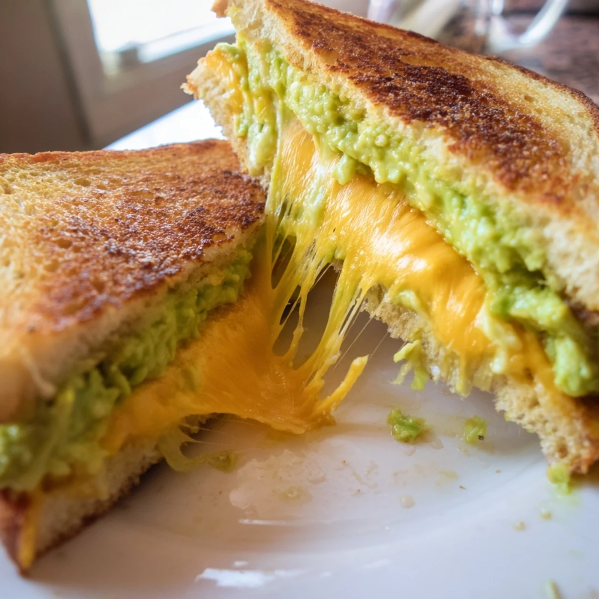 Golden-brown and gooey, the Avocado Toast Grilled Cheese reveals cheesy avocado perfection, ready to eat.