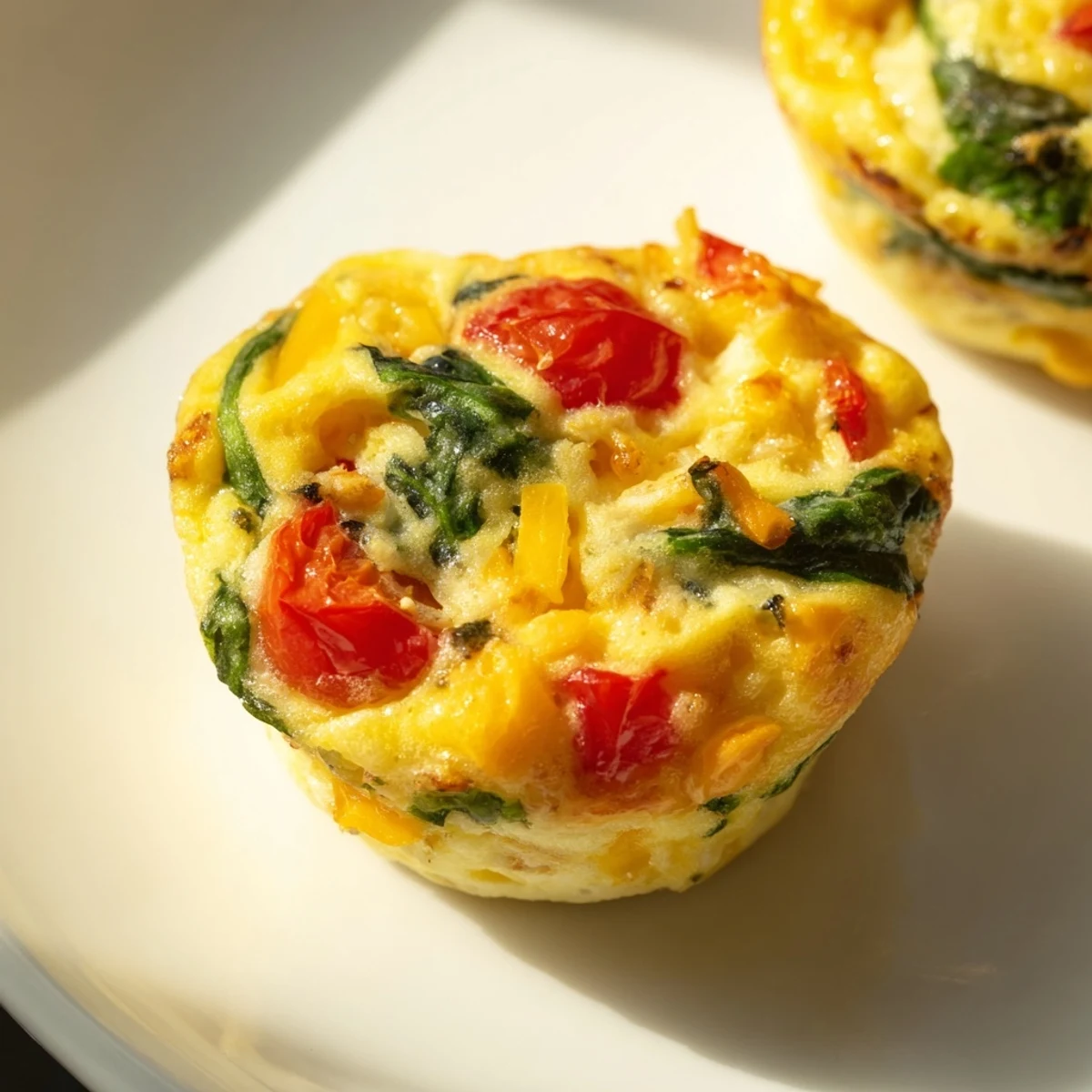Golden-brown Customizable Egg Muffins, filled with colorful vegetables and melted cheddar, ready to enjoy.