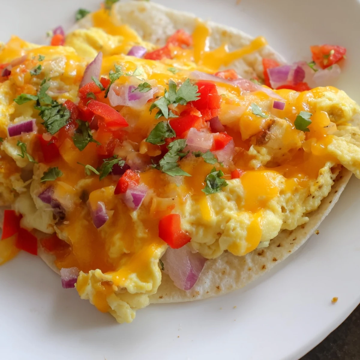 Golden-brown Sheet Pan Breakfast Tacos, brimming with melted cheese and fresh, vibrant toppings.