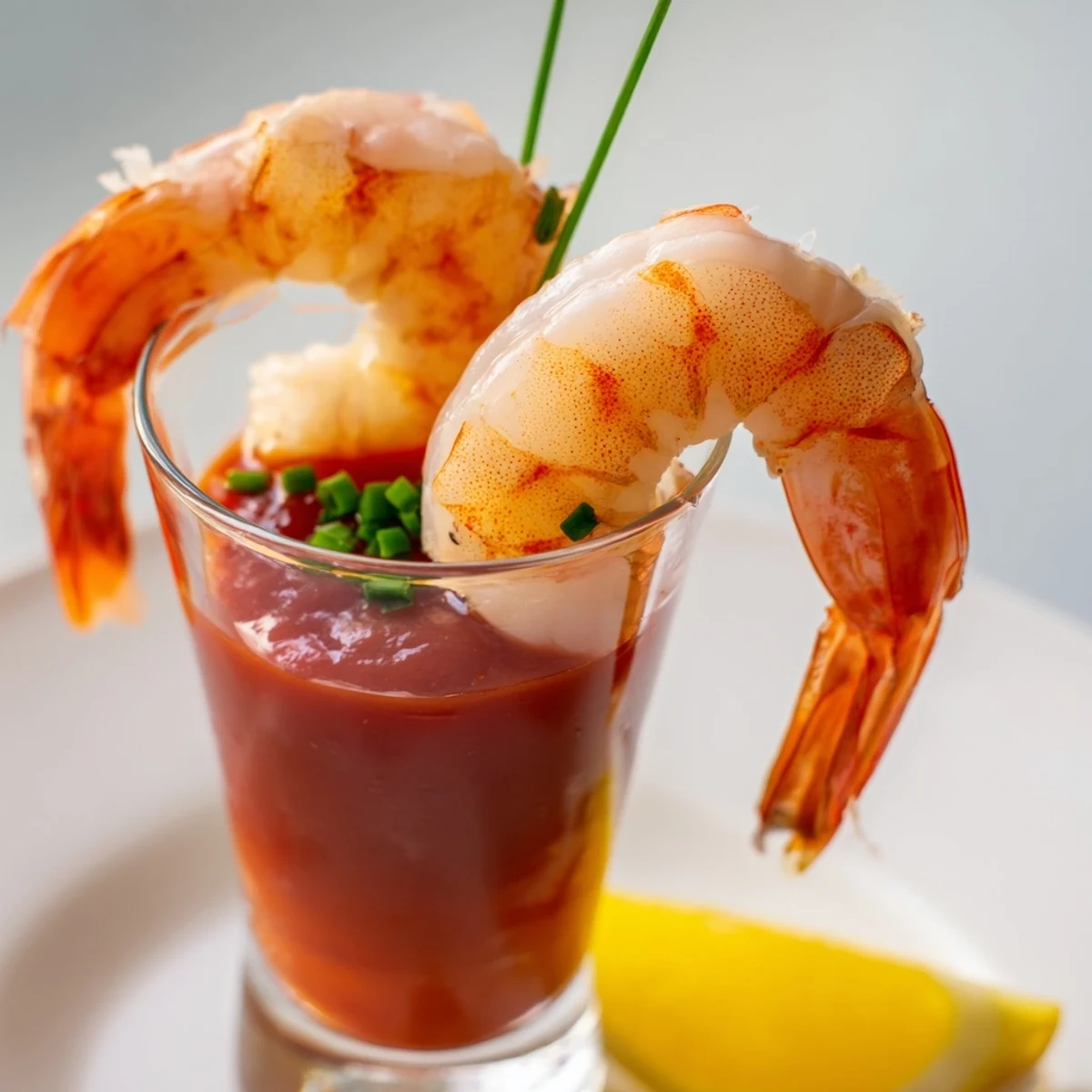 Elegant Retro Prawn Cocktail Shooters presentation: Chilled prawns in a zesty cocktail sauce, perfect for entertaining.