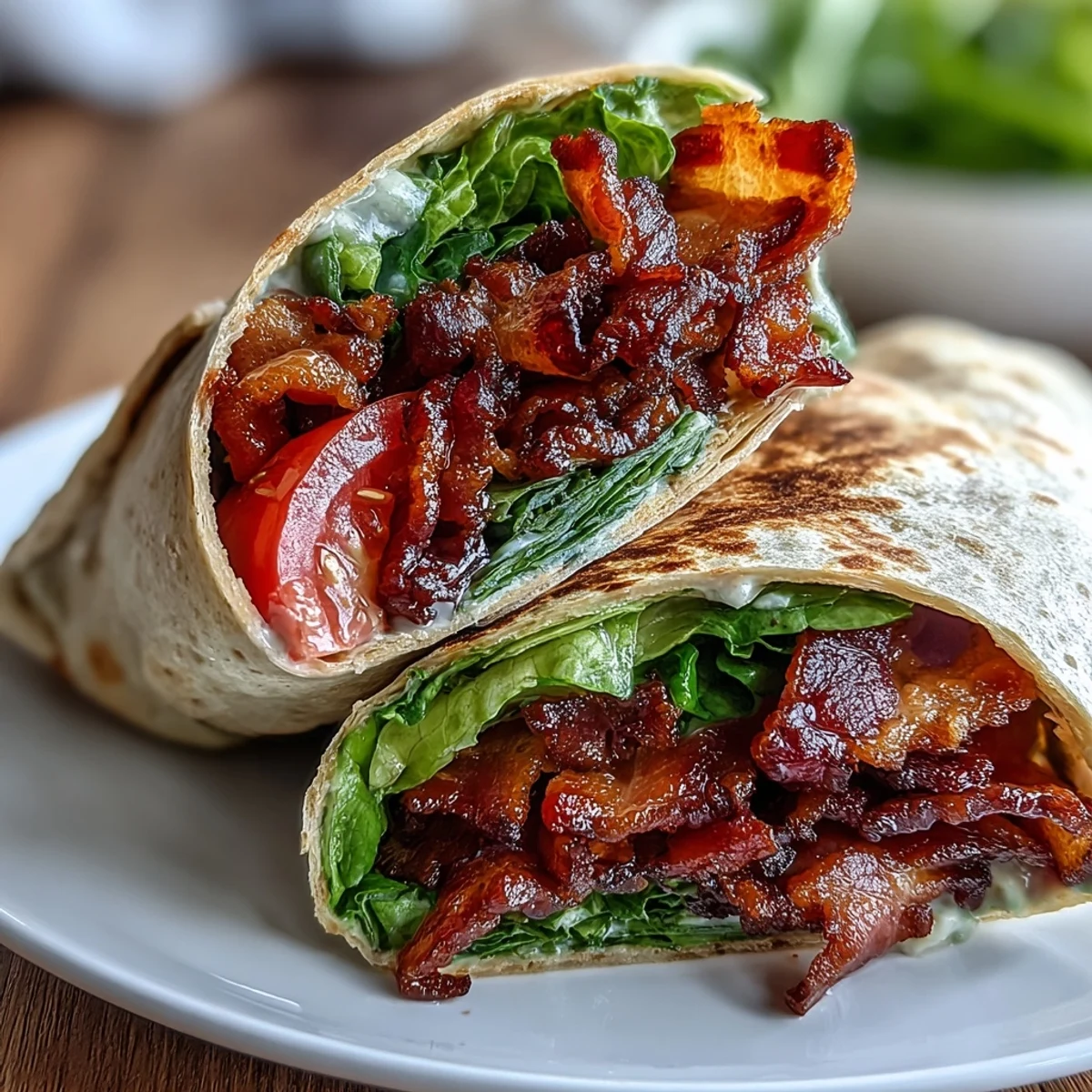 Gourmet BLT Wraps with Secret Sauce featuring crispy bacon, fresh lettuce, and marinated tomatoes in a tangy sauce, ready for a satisfying lunch.