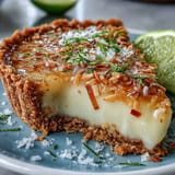 Tangy Coconut Lime Tart, garnished with fluffy whipped cream and bright lime zest.