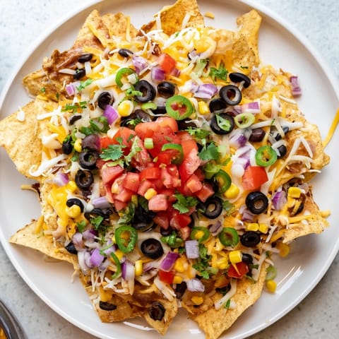 Golden, melted cheese blankets crispy tortilla chips in this delicious sheet pan nachos appetizer.