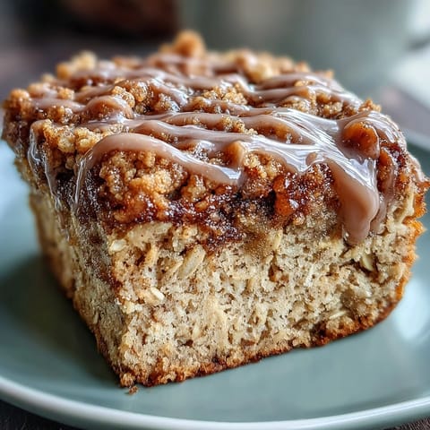 Freshly baked High-Protein Cinnamon Swirl Coffee Cake Oats served warm from the oven on a rustic plate with berries. 