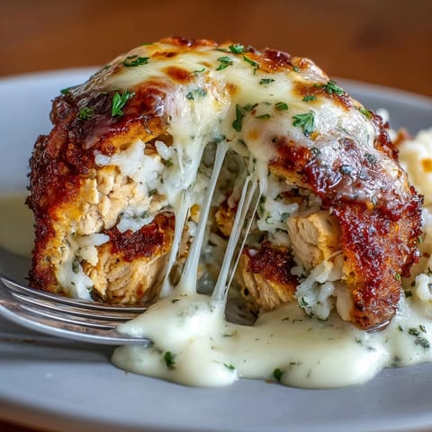 Four vibrant bell peppers stuffed with savory garlic Parmesan chicken and rice, topped with bubbling mozzarella and fresh parsley.  