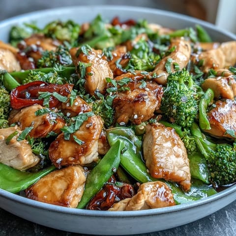 Vibrant 30-Minute Skinny Chicken Stir-Fry with broccoli and snap peas in a glossy savory sauce.