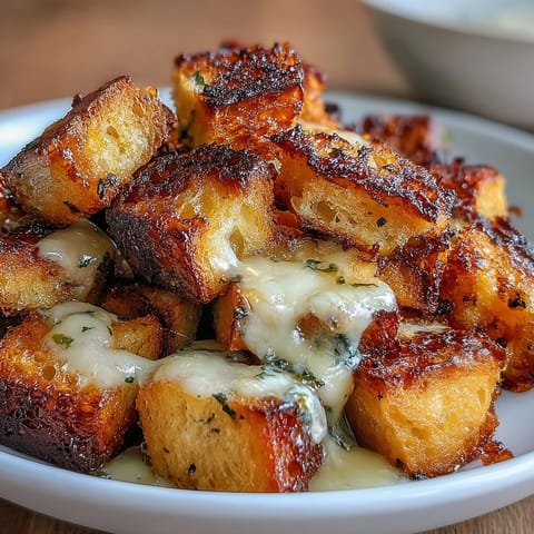 Crunchy sourdough croutons tossed in olive oil and garlic, adding texture and flavor to your French onion soup bowl.  