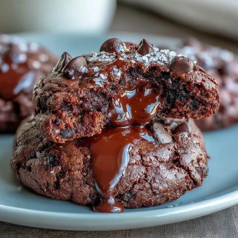 Double chocolate cottage cheese protein cookies with rich cocoa and melty chocolate chips, perfect for a healthy high-protein snack.  