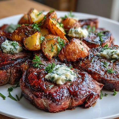 Juicy steak cubes and crispy potatoes tossed in fragrant garlic butter with a hint of lemon zest.  