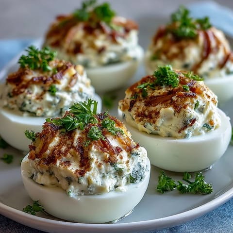 Adorable deviled egg chicks with carrot beaks and peppercorn eyes, perfect for Easter snacking.