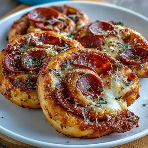 Baked pizza pinwheels with pepperoni and mozzarella in flaky golden pastry spirals, perfect for parties and snacking.