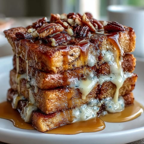 Warm cinnamon and piloncillo syrup drizzled over toasted bread with raisins and cheese in a comforting Mexican dessert.