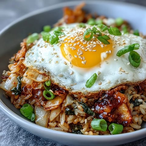 Spicy, tangy Kimchi Cabbage Fried Rice, a quick and flavorful Korean comfort meal.