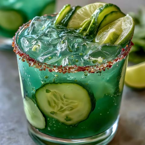 Viral pickle margarita mocktail with spicy jalapeño rim, a refreshing, alcohol-free party sipper.