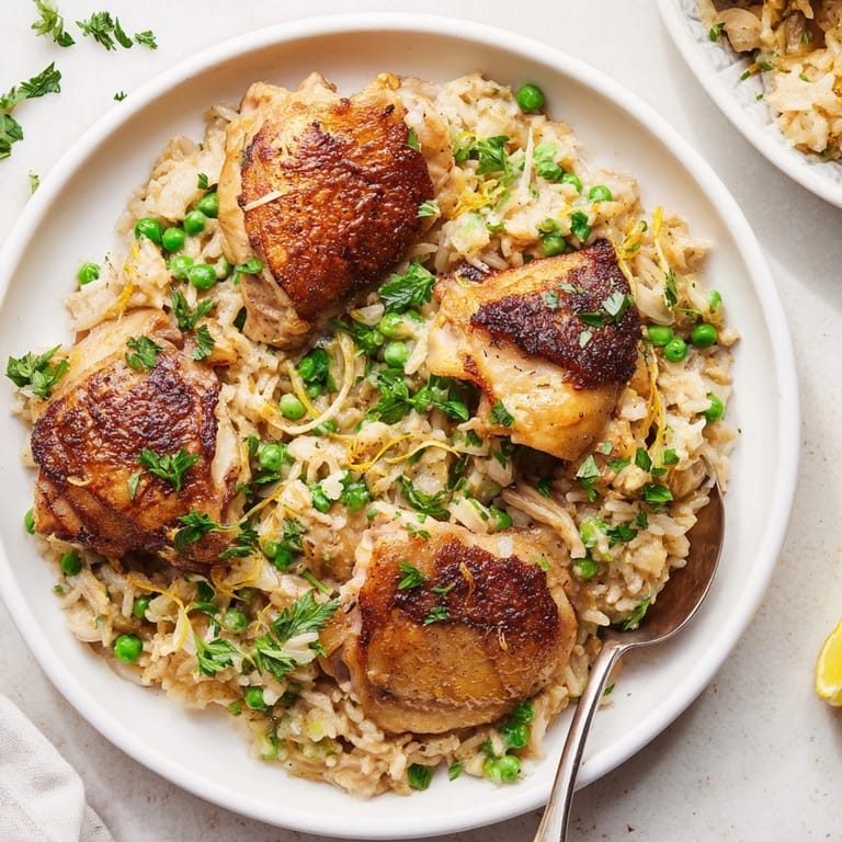 Comforting one-pot creamy lemon chicken and rice, perfect for easy family dinners or meal prep.