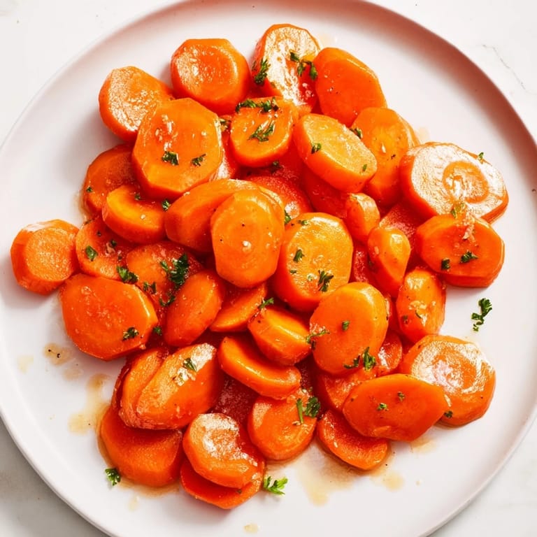 These vibrant Golden Honey-Glazed Carrots show the beautiful side dish, perfect for Thanksgiving.