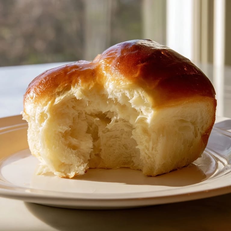 Fluffy Homemade Golden Dinner Rolls, showing a beautifully browned crust and tender, airy interior.