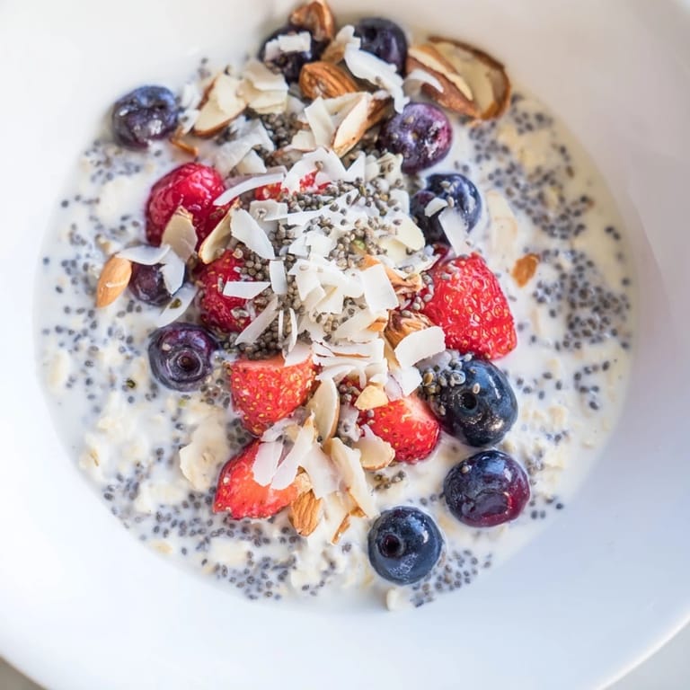 A visually appealing bowl of overnight oats with berries, ready for a delicious morning meal.
