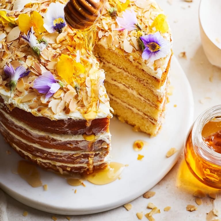 Enjoy dipping into the heart of The Honey-Drip dessert, a showstopping honey-infused cake.