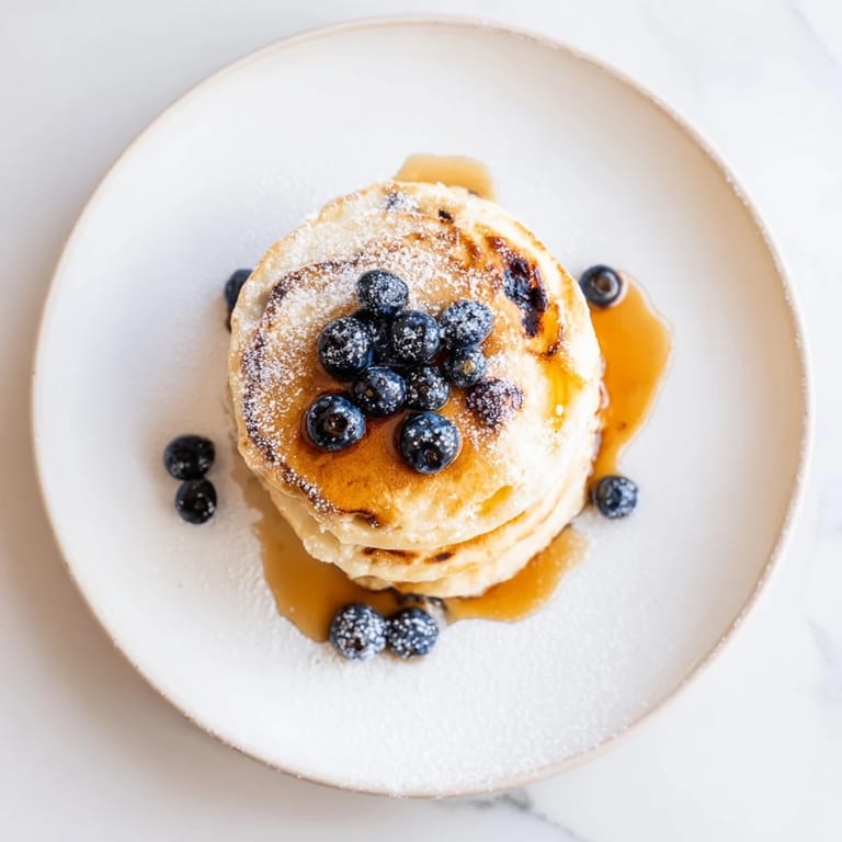Golden-brown Light and Fluffy Ricotta Pancakes, served with warm maple syrup, look simply irresistible.