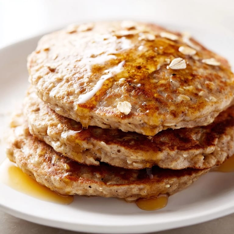 Warm, freshly cooked banana oat pancakes with a slightly crispy exterior and soft interior, perfect for enjoying.