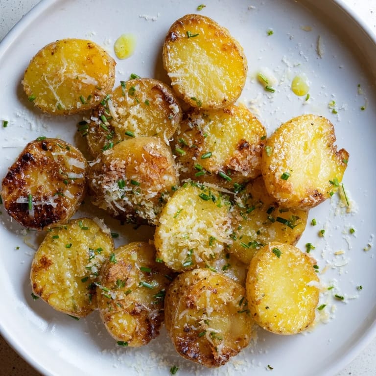 Fluffy inside and crunchy outside: Delicious Parmesan smashed potatoes with fresh parsley and garlic.