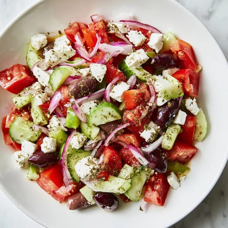 Freshly tossed Mediterranean salad, showcasing the bright flavors of the Mediterranean cuisine.