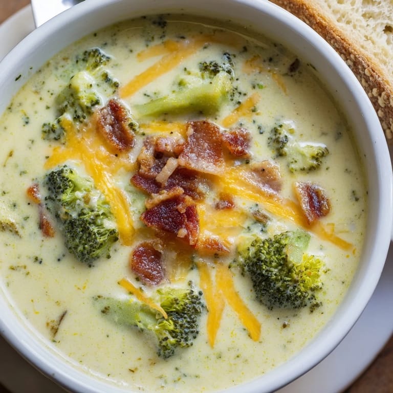 A steaming bowl of Broccoli Cheddar Soup, paired with golden, buttery toasted bread for warmth.