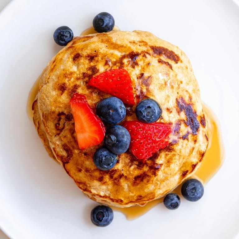 A close-up view of fluffy brown banana pancakes, served with a dollop of Greek yogurt and chopped nuts.