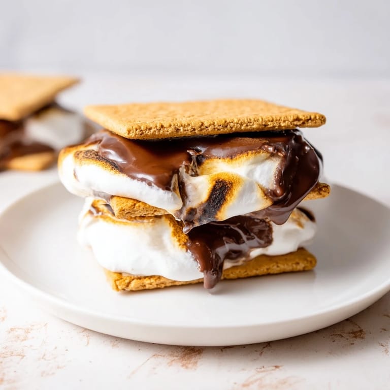 Serving Air Fryer Smores fresh from the appliance shows golden, toasty marshmallows and melted chocolate sandwiched between graham cracker squares.