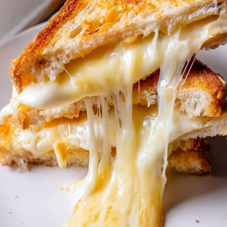 Serve the warm Triple Cheese Sourdough Grilled Cheese with a bowl of tomato soup for the ultimate cozy lunch.