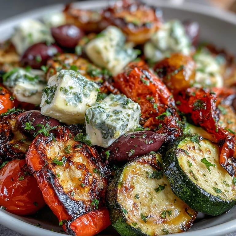 Golden-brown roasted vegetables glistening with olive oil, served as a vibrant vegetarian main or hearty side dish.