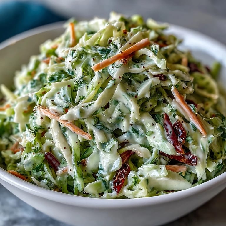 Bright bowl of Coleslaw With Creamy Dressing featuring red and green cabbage, julienned carrots, and a luscious, tangy creamy sauce