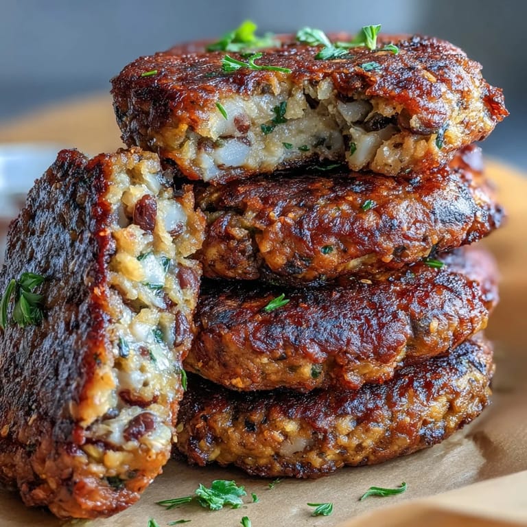 Pan-seared Black-Eyed Pea Burger Patties served on toasted buns with pickles, vegan mayo, and a side of crispy sweet potato fries.
