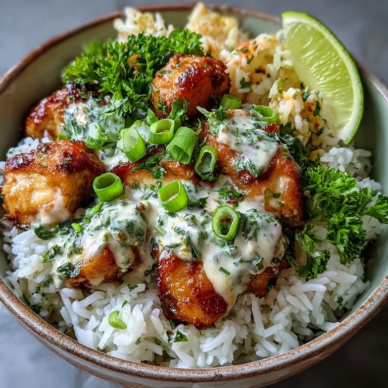 Tender chicken simmered in creamy coconut sauce over steamed white rice.