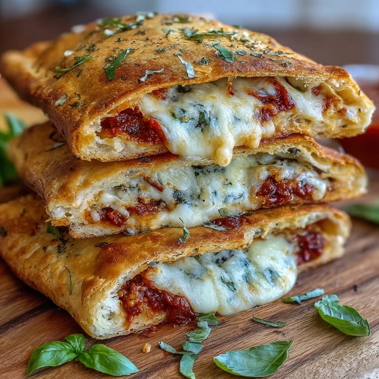 A close-up of a High Protein Pizza Hot Pocket cut in half, revealing a steamy, savory filling of tangy pizza sauce and melty cheese with a flaky crust.