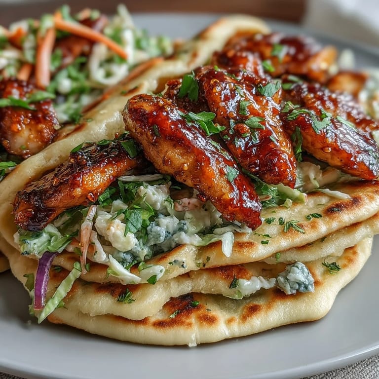 Serving suggestion for Honey Garlic Naan Chicken Tacos with lime wedges and jalapeños on the side.