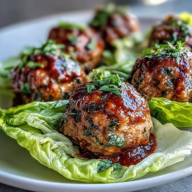 Light and healthy turkey meatball lettuce wraps topped with rich marinara sauce, perfect for gluten-free meal prep.  