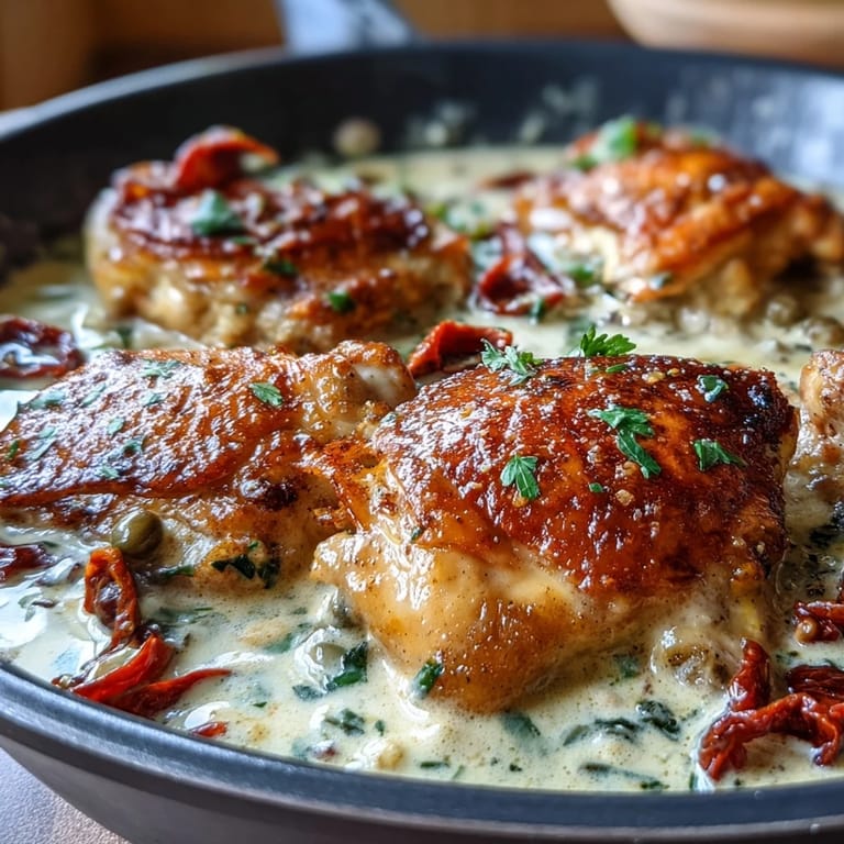 Easy weeknight Creamy Pepperoncini Chicken Skillet featuring golden chicken, garlic, and a velvety sauce—perfect for family dinners.