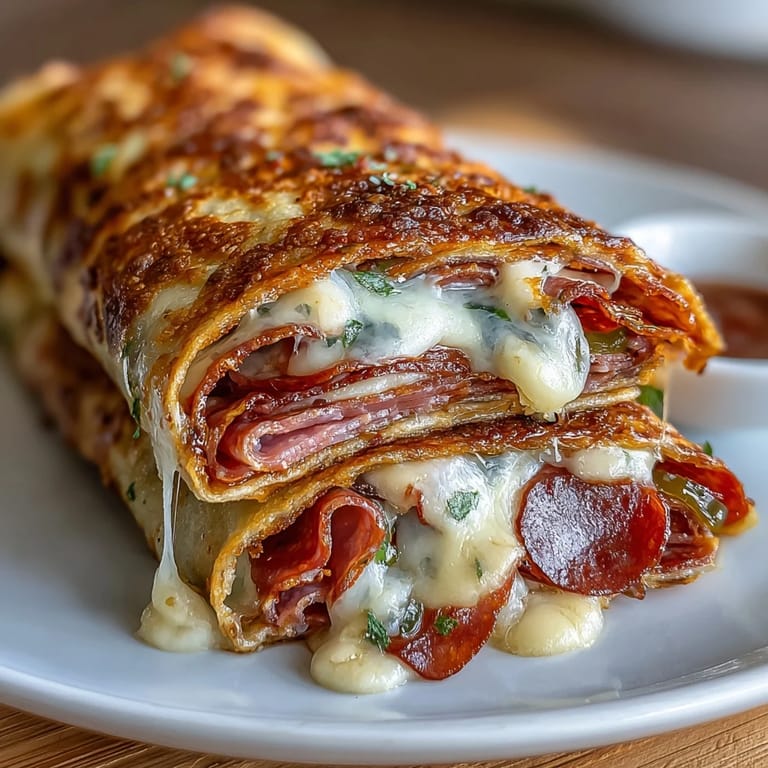 Crispy tortilla wrap loaded with savory salami, pepperoni, provolone, and tangy peppers, drizzled with Italian dressing for a low-carb sub twist.