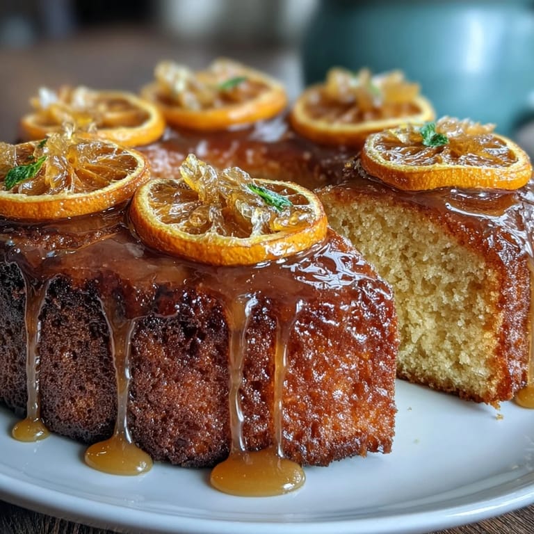 Moist orange olive oil cake with candied citrus slices and a sweet, tangy glaze for dessert or tea.
