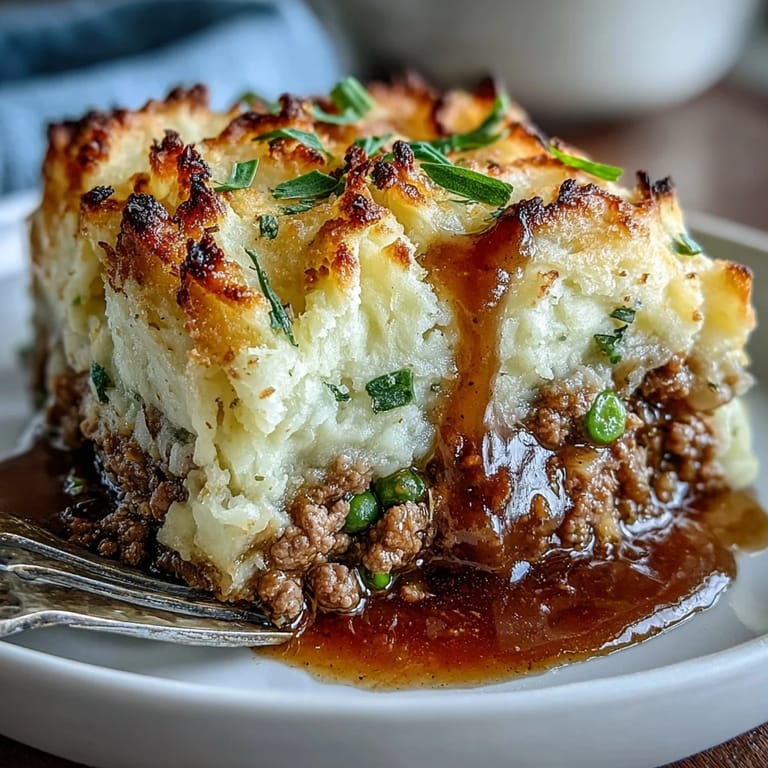 A hearty and wholesome shepherds pie with cauliflower mash topping, featuring tender ground lamb and a golden, velvety cauliflower crust.